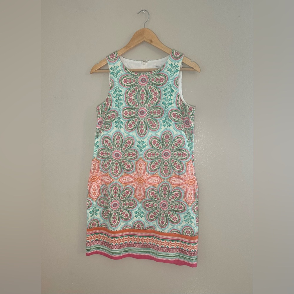 London Style Green and Pink Sheath Mini Dress Sleeveless